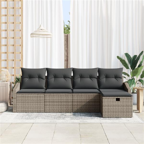 Grote foto vidaxl 5 delige tuinbankenset met kussens poly rattan grijs tuin en terras tuinmeubelen