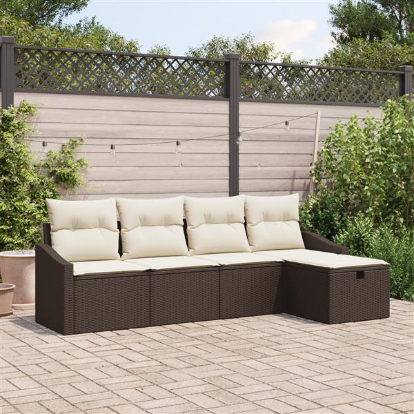 Grote foto vidaxl 5 delige tuinsofa set met kussens bruin poly rattan tuin en terras tuinmeubelen