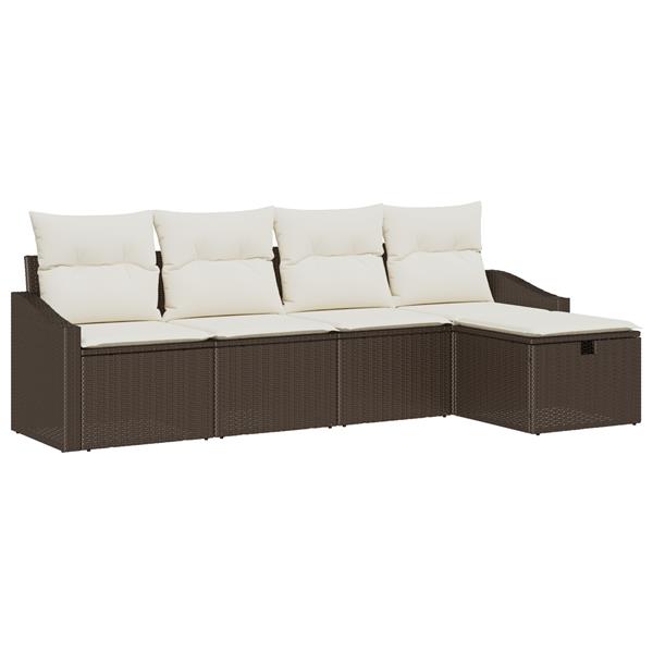 Grote foto vidaxl 5 delige tuinsofa set met kussens bruin poly rattan tuin en terras tuinmeubelen