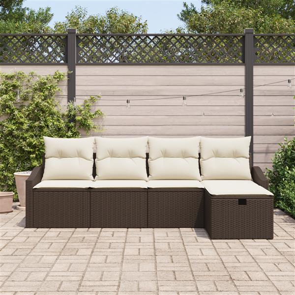 Grote foto vidaxl 5 delige tuinsofa set met kussens bruin poly rattan tuin en terras tuinmeubelen