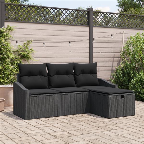 Grote foto vidaxl 4 delige tuinbankenset met kussens poly rattan zwart tuin en terras tuinmeubelen