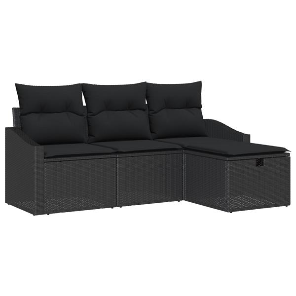 Grote foto vidaxl 4 delige tuinbankenset met kussens poly rattan zwart tuin en terras tuinmeubelen