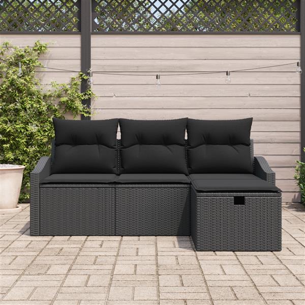 Grote foto vidaxl 4 delige tuinbankenset met kussens poly rattan zwart tuin en terras tuinmeubelen
