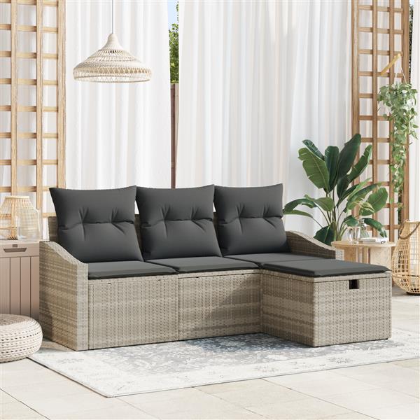 Grote foto vidaxl 4 delige tuinsofa set met kussens lichtgrijs poly rattan tuin en terras tuinmeubelen