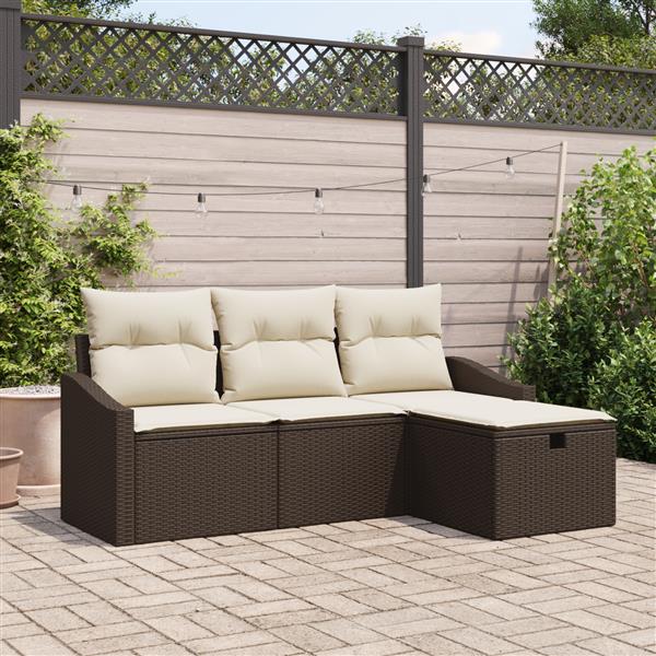 Grote foto vidaxl 4 delige tuinbankset met kussens bruin poly rattan tuin en terras tuinmeubelen