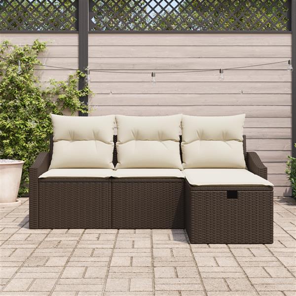 Grote foto vidaxl 4 delige tuinbankset met kussens bruin poly rattan tuin en terras tuinmeubelen