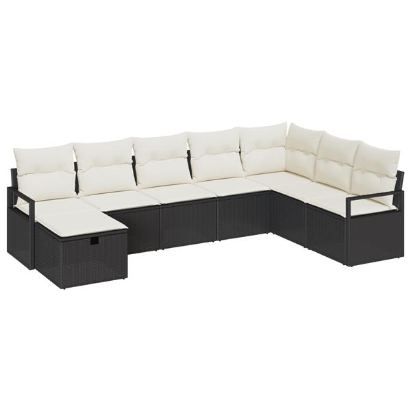 Grote foto vidaxl 8 delige tuinsofa set met kussens in zwart poly rattan tuin en terras tuinmeubelen