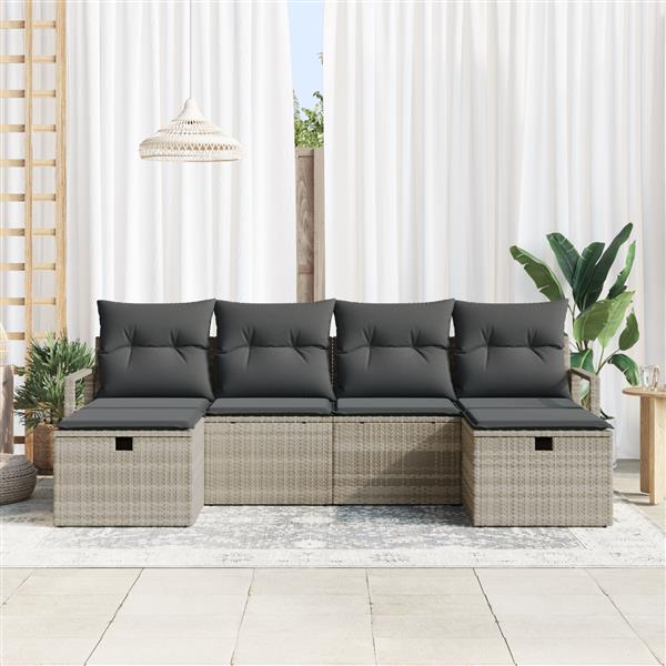 Grote foto vidaxl 6 delige tuinset met kussens in lichtgrijs poly rattan tuin en terras tuinmeubelen