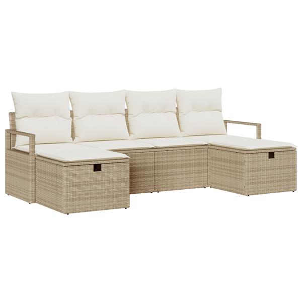 Grote foto vidaxl 6 delige tuinbankset met kussens in beige poly rattan tuin en terras tuinmeubelen