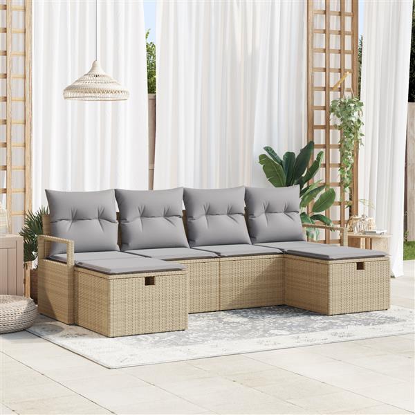 Grote foto vidaxl 6 delige tuinset met kussens in beige poly rattan tuin en terras tuinmeubelen