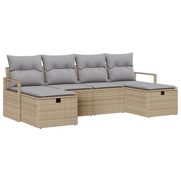 Grote foto vidaxl 6 delige tuinset met kussens in beige poly rattan tuin en terras tuinmeubelen