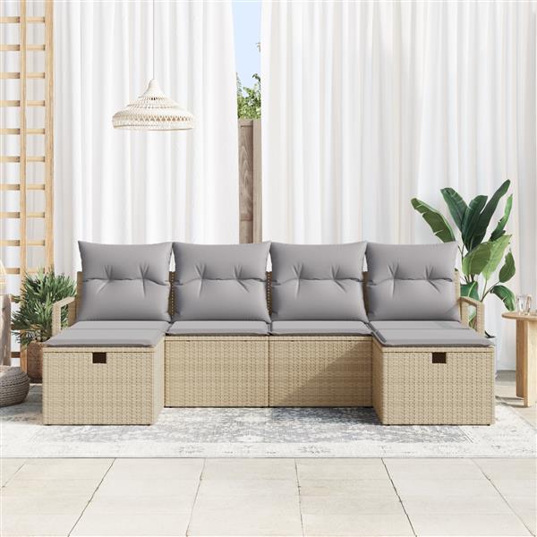 Grote foto vidaxl 6 delige tuinset met kussens in beige poly rattan tuin en terras tuinmeubelen