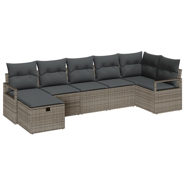 Grote foto vidaxl 7 delige tuinset met kussens grijs poly rattan tuin en terras tuinmeubelen
