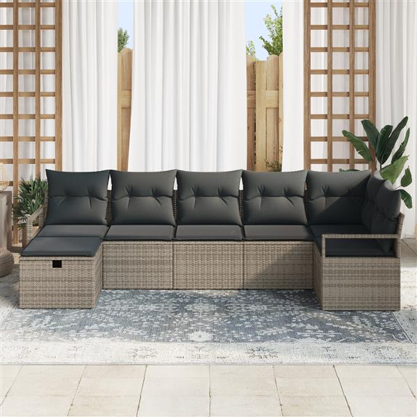 Grote foto vidaxl 7 delige tuinset met kussens grijs poly rattan tuin en terras tuinmeubelen