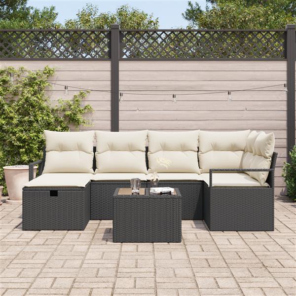 Grote foto vidaxl 7 delige tuinsofa set met kussens in zwart poly rattan tuin en terras tuinmeubelen