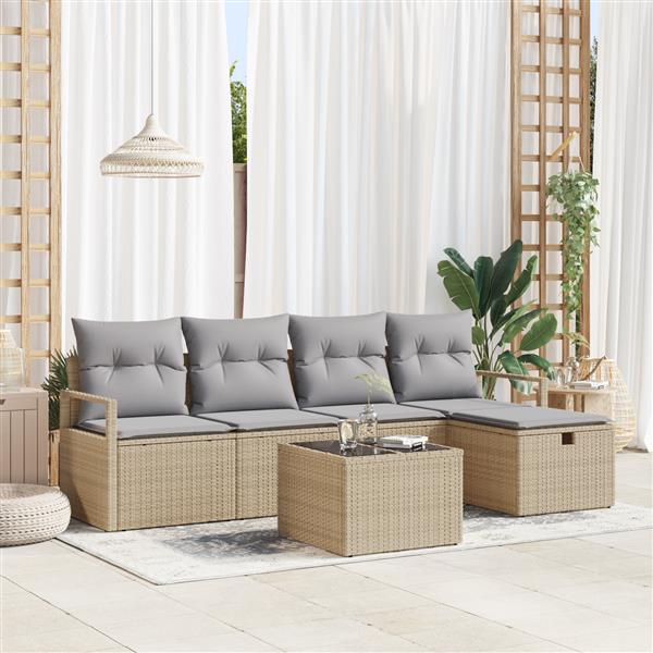 Grote foto vidaxl 6 delige tuinsofa set met kussens in beige poly rattan tuin en terras tuinmeubelen