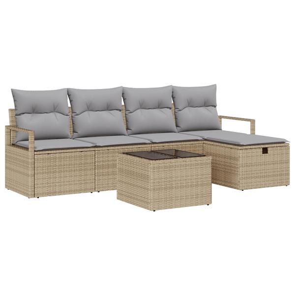 Grote foto vidaxl 6 delige tuinsofa set met kussens in beige poly rattan tuin en terras tuinmeubelen