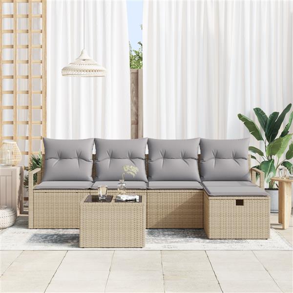 Grote foto vidaxl 6 delige tuinsofa set met kussens in beige poly rattan tuin en terras tuinmeubelen