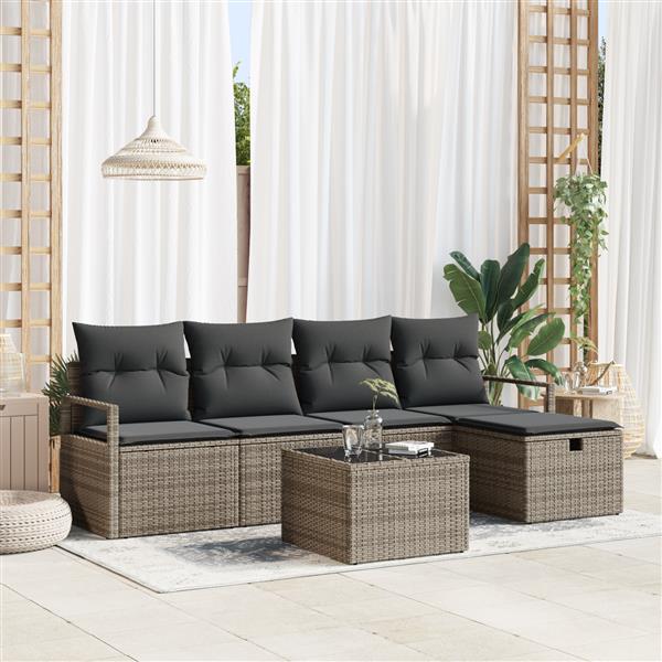 Grote foto vidaxl 6 delige tuinset met kussens grijs poly rattan tuin en terras tuinmeubelen
