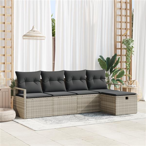 Grote foto vidaxl 5 delige ligbedset met kussens lichtgrijs poly rattan tuin en terras tuinmeubelen