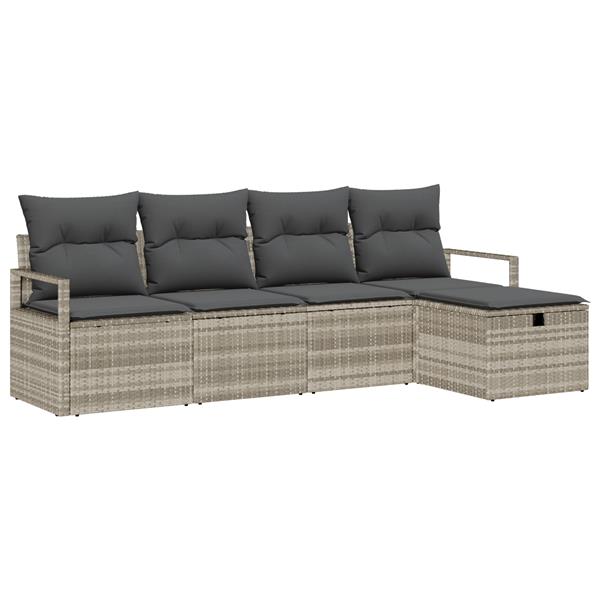 Grote foto vidaxl 5 delige ligbedset met kussens lichtgrijs poly rattan tuin en terras tuinmeubelen