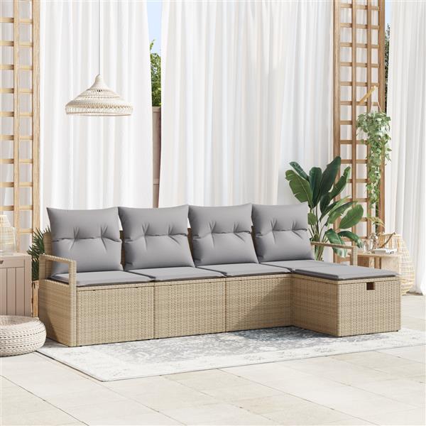 Grote foto vidaxl 5 delige tuinsofa set met kussens in beige poly rattan tuin en terras tuinmeubelen