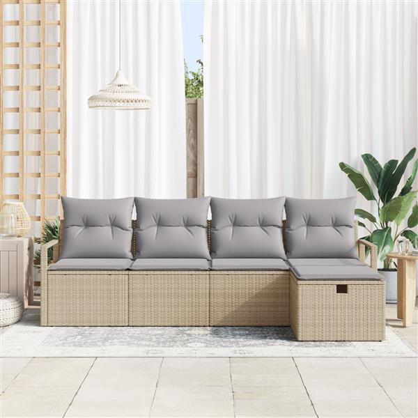 Grote foto vidaxl 5 delige tuinsofa set met kussens in beige poly rattan tuin en terras tuinmeubelen