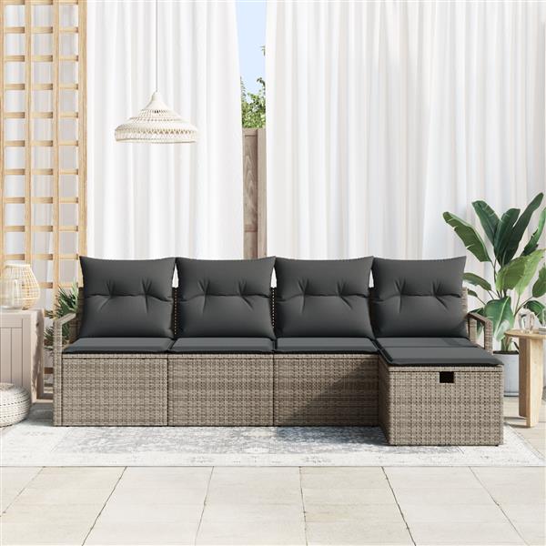 Grote foto vidaxl 5 delige tuinset met kussens in grijs van poly rattan tuin en terras tuinmeubelen