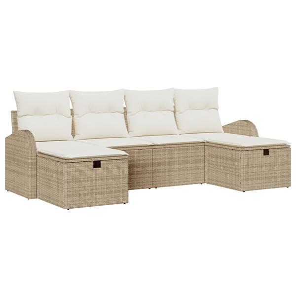 Grote foto vidaxl 6 delige tuinbankenset met kussens poly rattan beige tuin en terras tuinmeubelen
