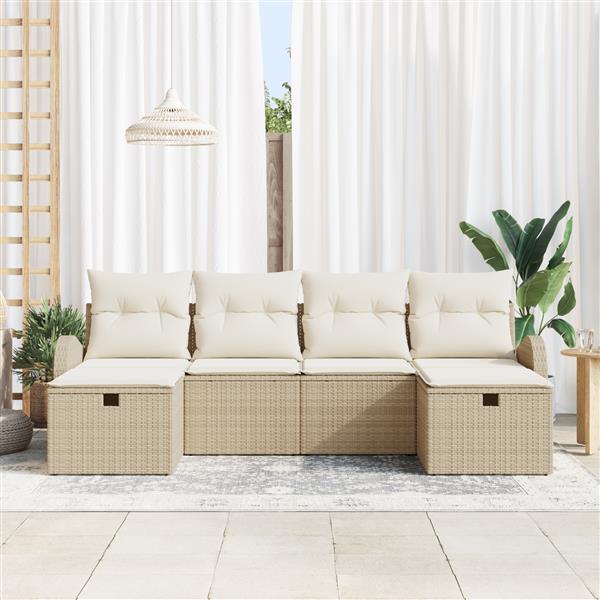 Grote foto vidaxl 6 delige tuinbankenset met kussens poly rattan beige tuin en terras tuinmeubelen