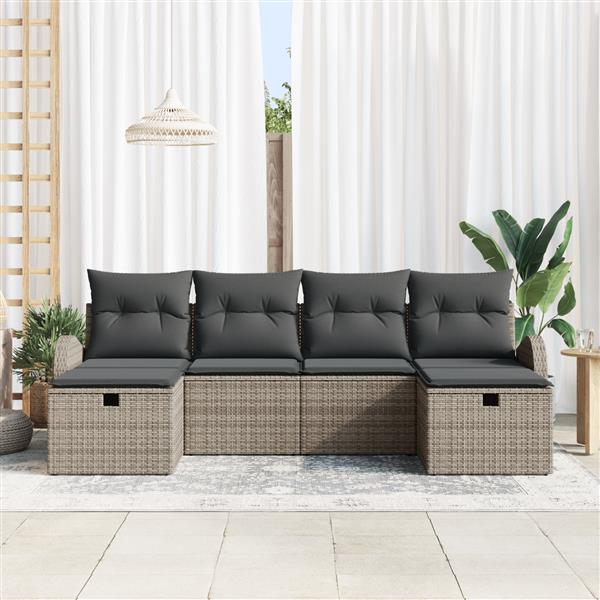 Grote foto vidaxl 6 delige tuinbankenset met kussens poly rattan grijs tuin en terras tuinmeubelen