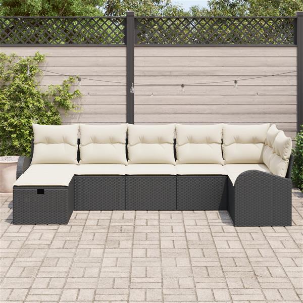 Grote foto vidaxl 7 delige tuinbankenset met kussens poly rattan zwart tuin en terras tuinmeubelen