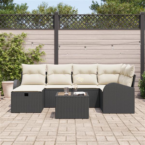 Grote foto vidaxl 7 delige tuinbankenset met kussens poly rattan zwart tuin en terras tuinmeubelen