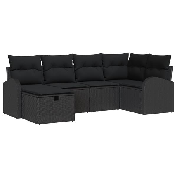 Grote foto vidaxl 6 delige tuinbankenset met kussens poly rattan zwart tuin en terras tuinmeubelen