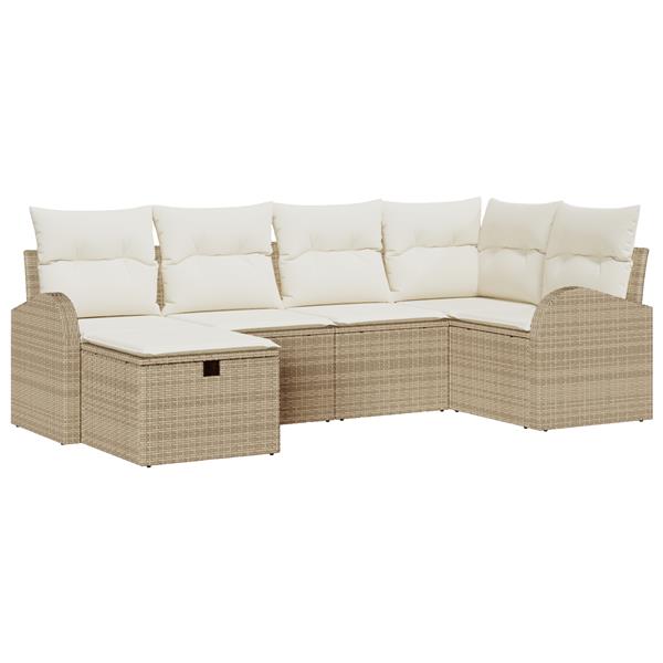 Grote foto vidaxl 6 delige tuinbankenset met kussens poly rattan beige tuin en terras tuinmeubelen