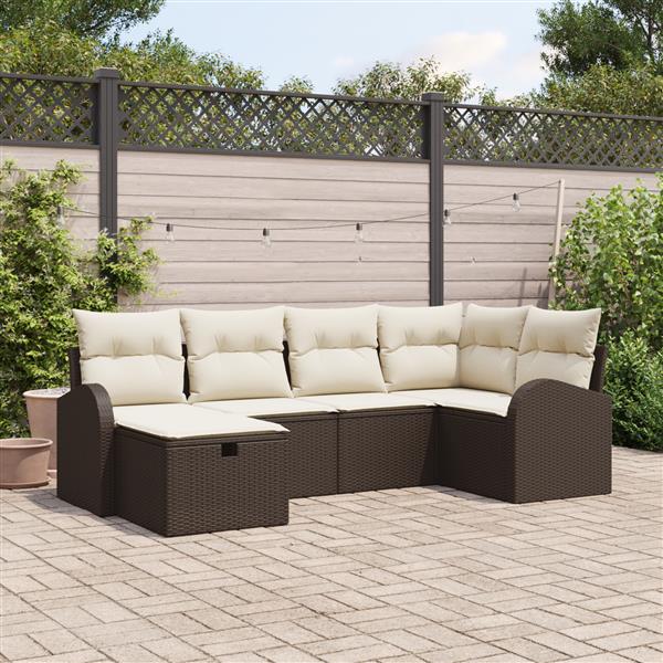 Grote foto vidaxl 6 delige tuinbankenset met kussens poly rattan bruin tuin en terras tuinmeubelen