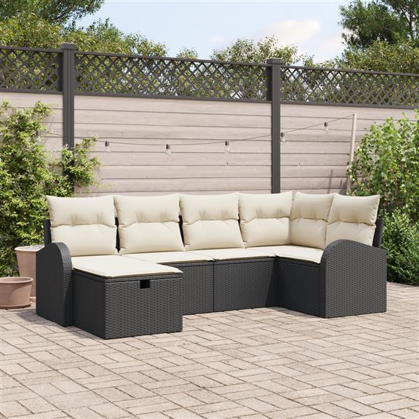 Grote foto vidaxl 6 delige tuinbankenset met kussens poly rattan zwart tuin en terras tuinmeubelen