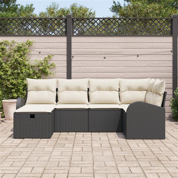 Grote foto vidaxl 6 delige tuinbankenset met kussens poly rattan zwart tuin en terras tuinmeubelen