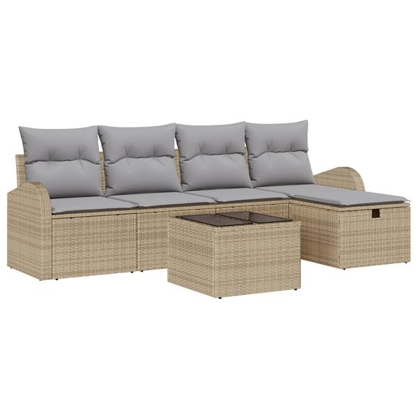 Grote foto vidaxl 6 delige tuinbankset met kussens in beige poly rattan tuin en terras tuinmeubelen