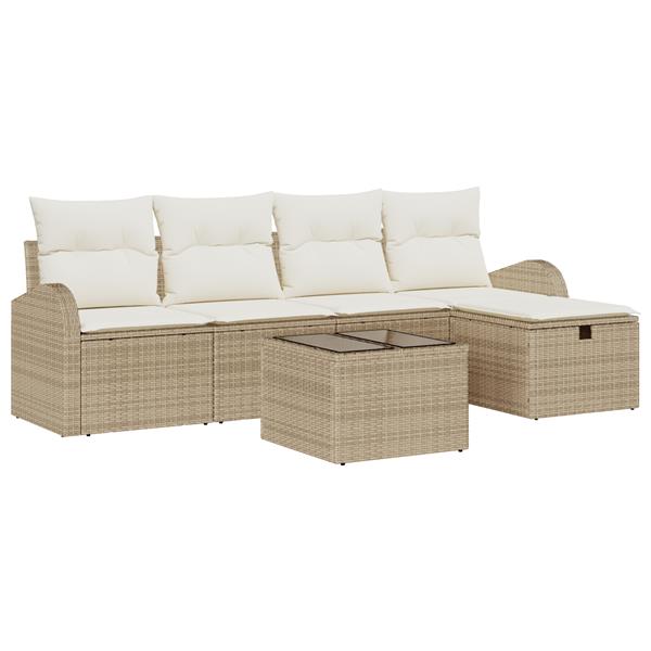 Grote foto vidaxl 6 delige tuinbankenset met kussens poly rattan beige tuin en terras tuinmeubelen