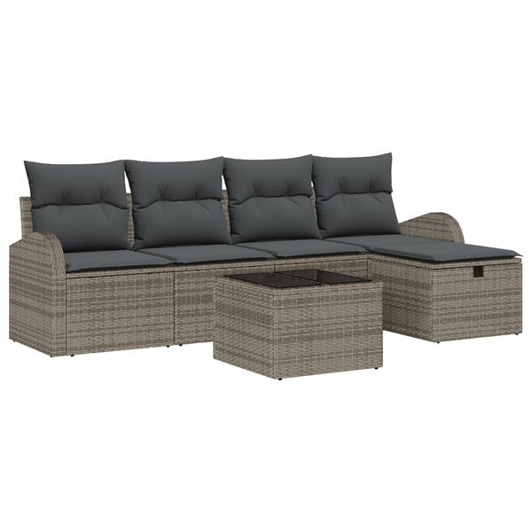 Grote foto vidaxl 6 delige tuinbankenset met kussens poly rattan grijs tuin en terras tuinmeubelen