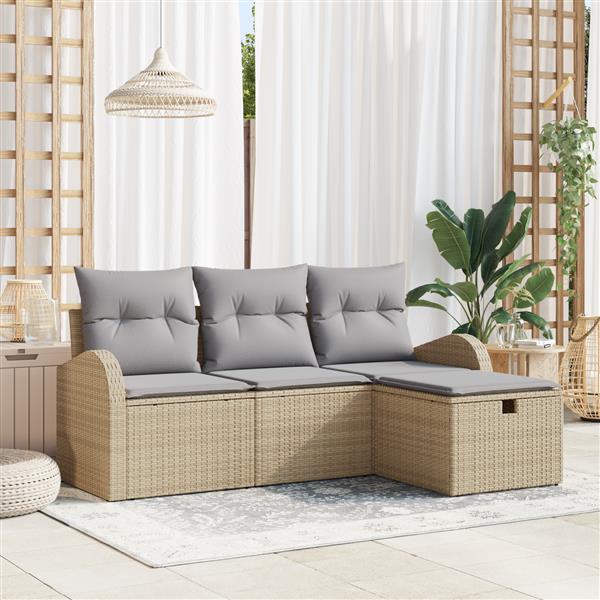 Grote foto vidaxl 4 delige tuinbankenset met kussens poly rattan beige tuin en terras tuinmeubelen