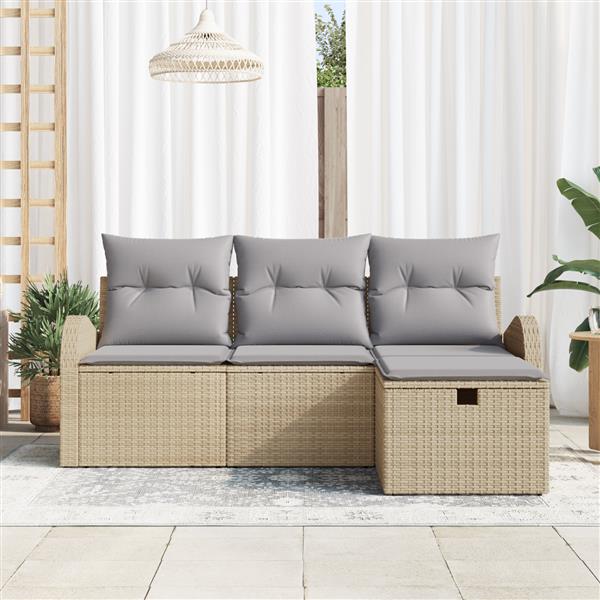 Grote foto vidaxl 4 delige tuinbankenset met kussens poly rattan beige tuin en terras tuinmeubelen