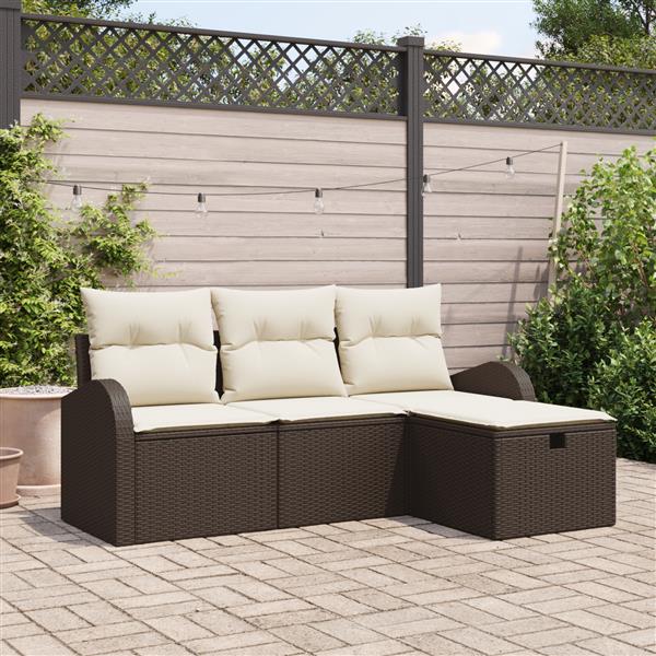 Grote foto vidaxl 4 delige tuinbankenset met kussens poly rattan bruin tuin en terras tuinmeubelen