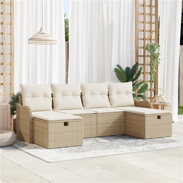 Grote foto vidaxl 6 delige tuinbankenset met kussens poly rattan beige tuin en terras tuinmeubelen