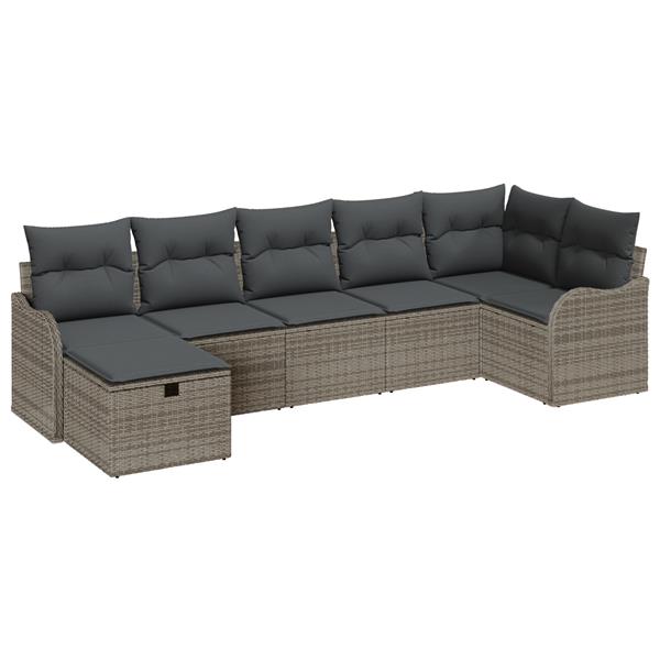 Grote foto vidaxl 7 delige tuinsofa set met kussens in grijs poly rattan tuin en terras tuinmeubelen