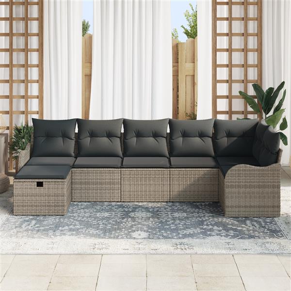 Grote foto vidaxl 7 delige tuinsofa set met kussens in grijs poly rattan tuin en terras tuinmeubelen