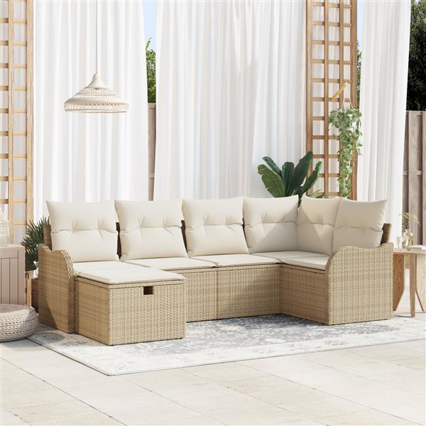 Grote foto vidaxl 6 delige tuinbankenset met kussens poly rattan beige tuin en terras tuinmeubelen