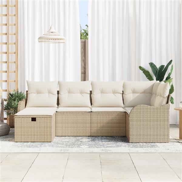 Grote foto vidaxl 6 delige tuinbankenset met kussens poly rattan beige tuin en terras tuinmeubelen