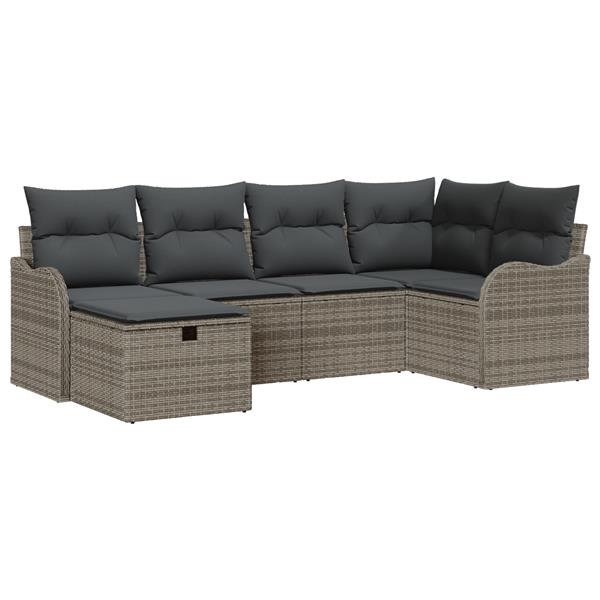 Grote foto vidaxl 6 delige tuinbankenset met kussens poly rattan grijs tuin en terras tuinmeubelen